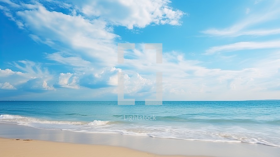 Tropical beach and blue sky background. Beautiful nature landscape.
