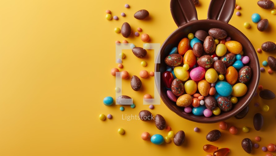 Colorful chocolate Easter eggs in a bowl
