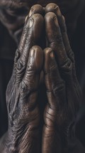 Worn hands of an elderly man praying
