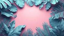 Tropical palm leaves on pink background. Minimal concept. 3D Rendering