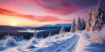 Winter Sunrise Over Snow Covered Landscape