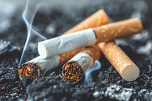 Burning cigarettes and tobacco hazard unhealthy addiction and toxic smoke