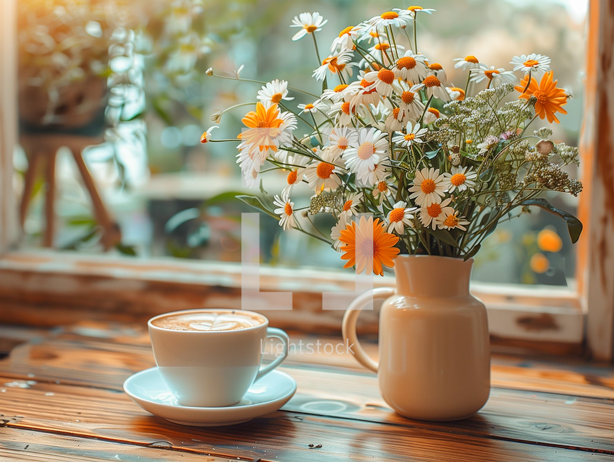 Morning coffee with flowers