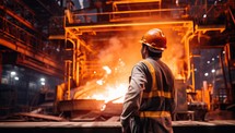 Industrial worker working in a metallurgical plant. Heavy industry.