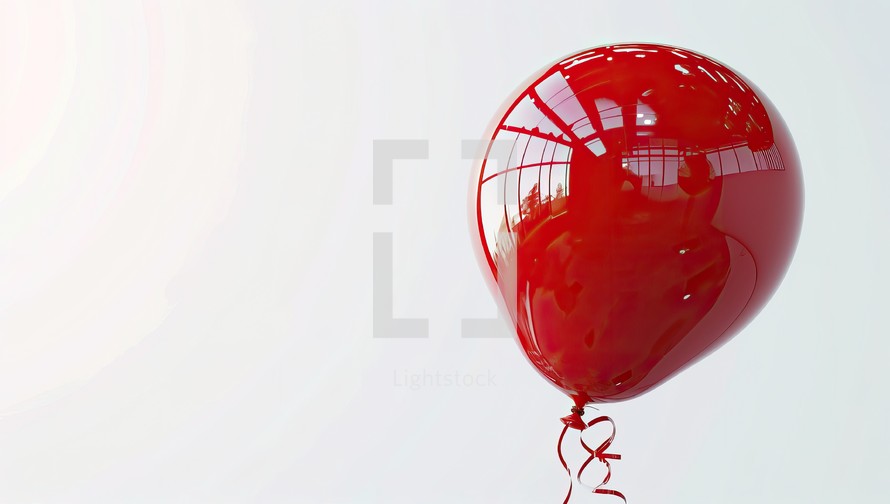 Red balloon on white background with copy space.