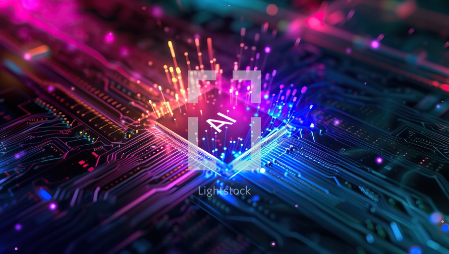 AI Artificial intelligence technology on colorful circuit board