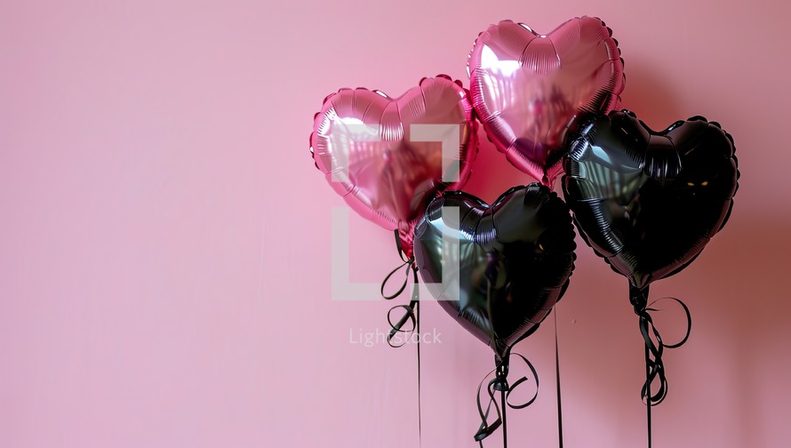 Heart shaped balloons on a pink background. Valentine's day concept.