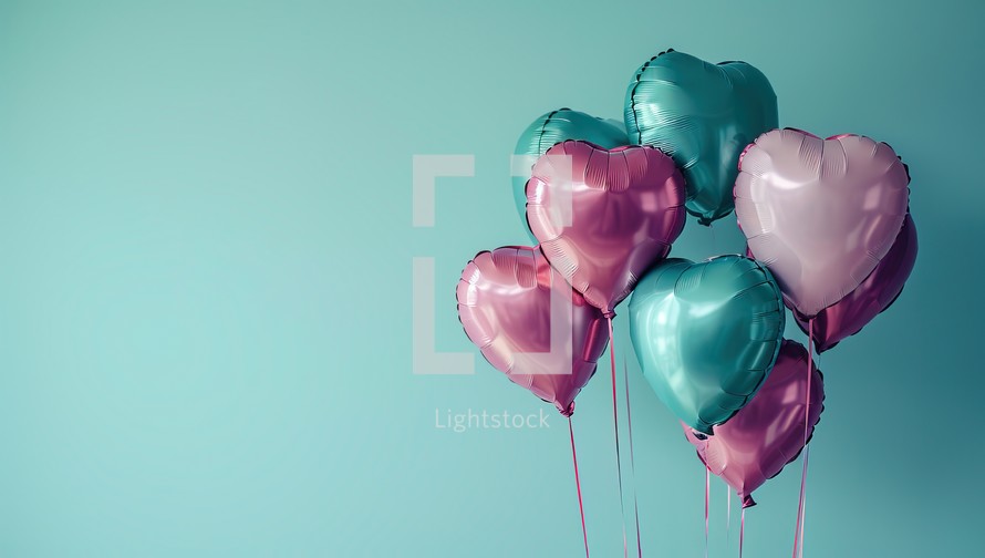  Heart Shaped Balloons on Turquoise Background