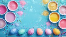 Colorful Easter Egg Painting Process with Dye and Sprinkles