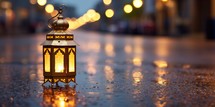 Lantern in the city at night, Ramadan Kareem concept