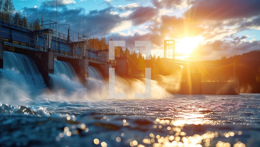 Hydroelectric Power Station at Sunset