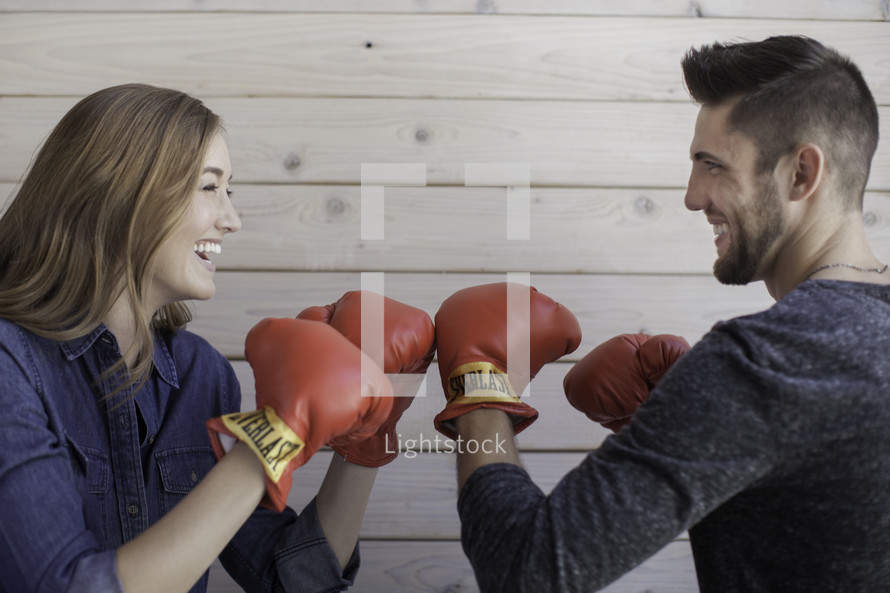 boxing couple laughing 