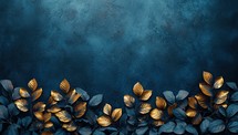  Golden Leaves on Blue Background