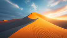 Golden sunset over desert sand dunes