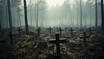 Spooky Crosses in a Foggy Forest
