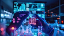 Scientist examining test tubes in laboratory