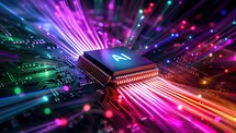 AI artificial intelligence processor on vibrant microcircuit