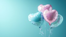 Heart shaped balloons on blue background with copy space for your text