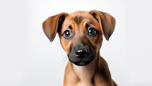 Cute puppy of Rhodesian Ridgeback on a white background.