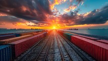 Breathtaking Sunset over Shipping Containers and Railway Tracks