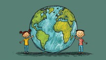 Children embracing the world, promoting environmental awareness and global unity. Concept of a sustainable future for the next generation