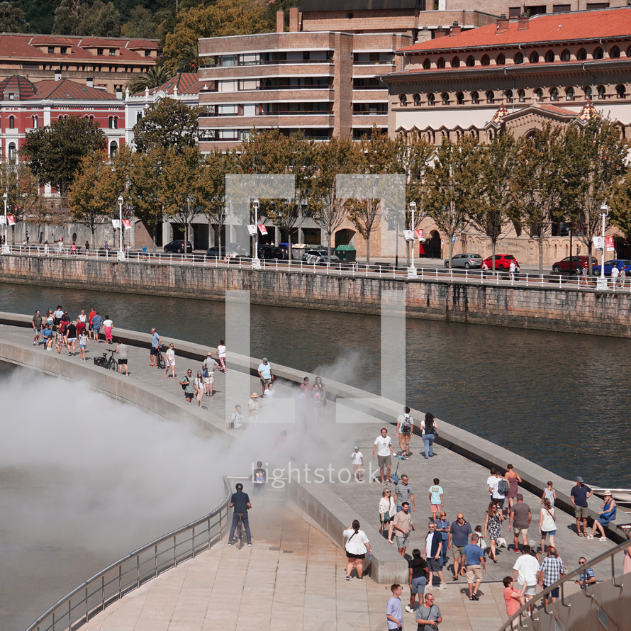 group of people visiting bilbao city, spain, travel destinations