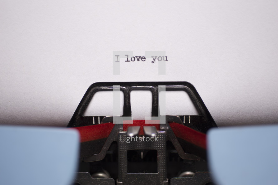 I love you typed on paper from a typewriter 