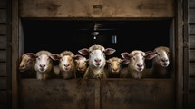 Sheep in a barn, close-up. Farm animals.