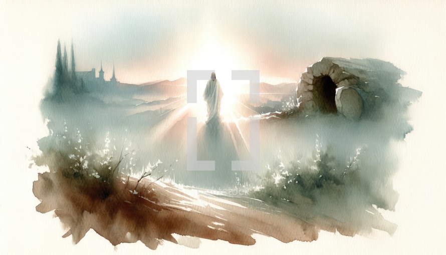 The Resurrection of Jesus Christ. Life of Christ. Watercolor Biblical Illustration