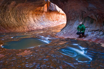 woman in the Subway formation in Zion NP