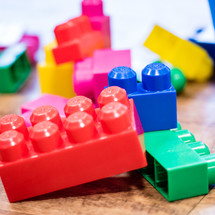 Colorful plastic toy blocks.