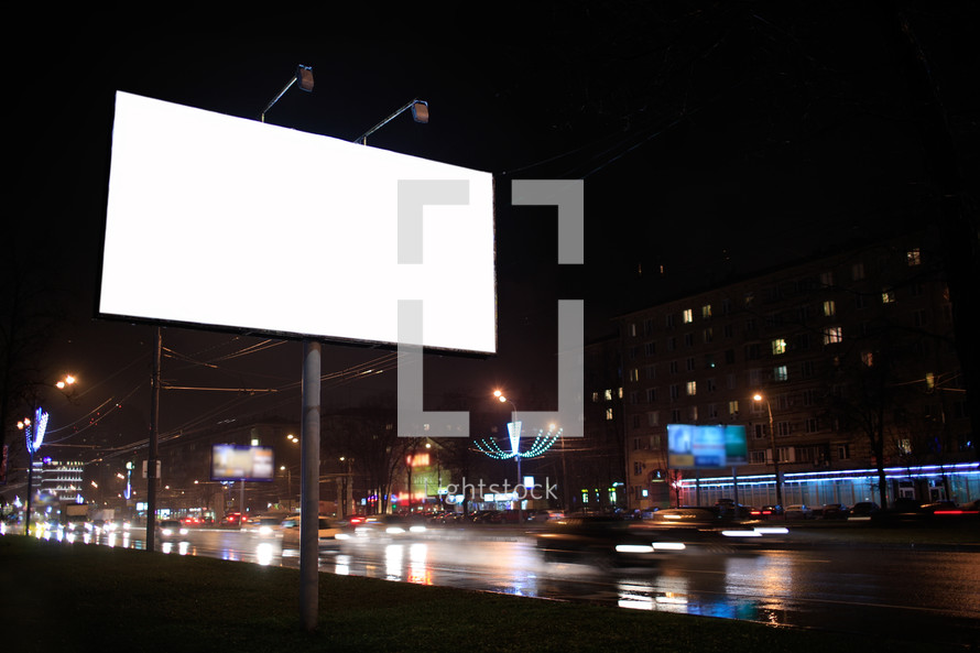 Empty billboard, by night