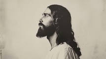 Jesus Christ. Black and white photography with white background