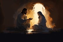 Illustration of Jesus preaching to a woman