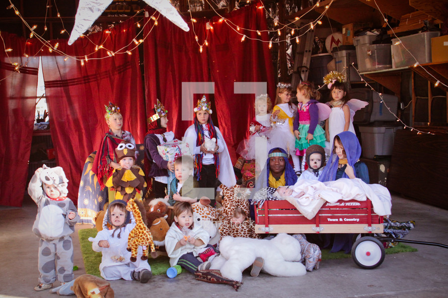 live nativity scene at a children's Christmas pageant 