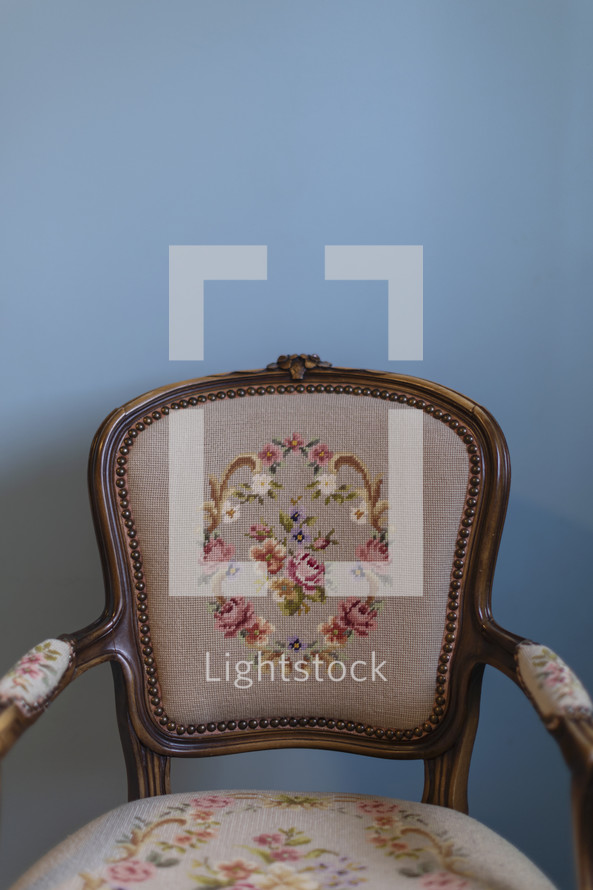vintage cross-stitch chair top 