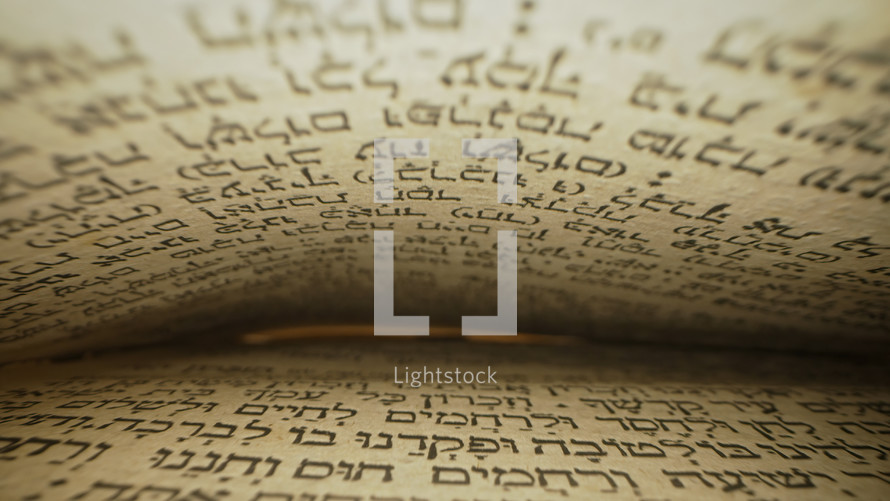 Exploring sacred jewish heritage scriptures on hebrew. Details of the Torah. Tradition and wisdom, macro footage. Letters and symbols. High quality