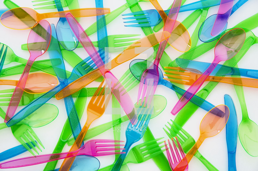 colorful plastic utensils 