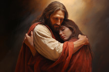 Jesus embracing a woman 