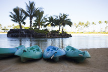 canoes on the shore in Honolulu 