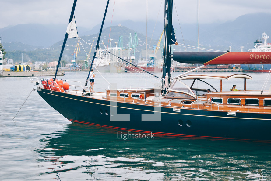 Private Yacht At Sea, Yacht Near The Coast