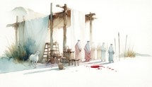 The Passover. Old Testament. Watercolor Biblical Illustration