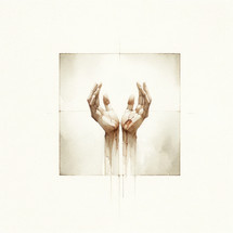 Sacred Scars: The Stigmata of Christ. Sketch of the hands of Jesus Christ on a white background. Digital painting.