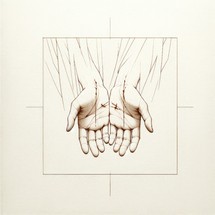 Sacred Scars: The Stigmata of Christ. Human hands with wound, sketch. Vector illustration.