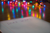 bokeh colored lights and a note to Jesus 