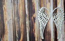 angel wings on a wood background 