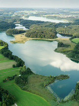 Aerial view over a lake in Bavaria 