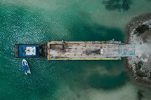aerial view over a barge in the Bahamas 