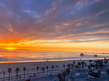 Huntington Beach, California pier at sunset 