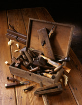 antique tools of a tool box 